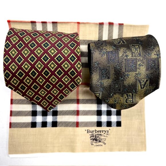 Set: 2 Neckties Burberry Paisley  & Karl  Linger Paris+1Burberry Handkerchief(53 - Picture 11 of 16